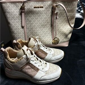 Michael Kors Cream and Pink Tote with Sneakers
